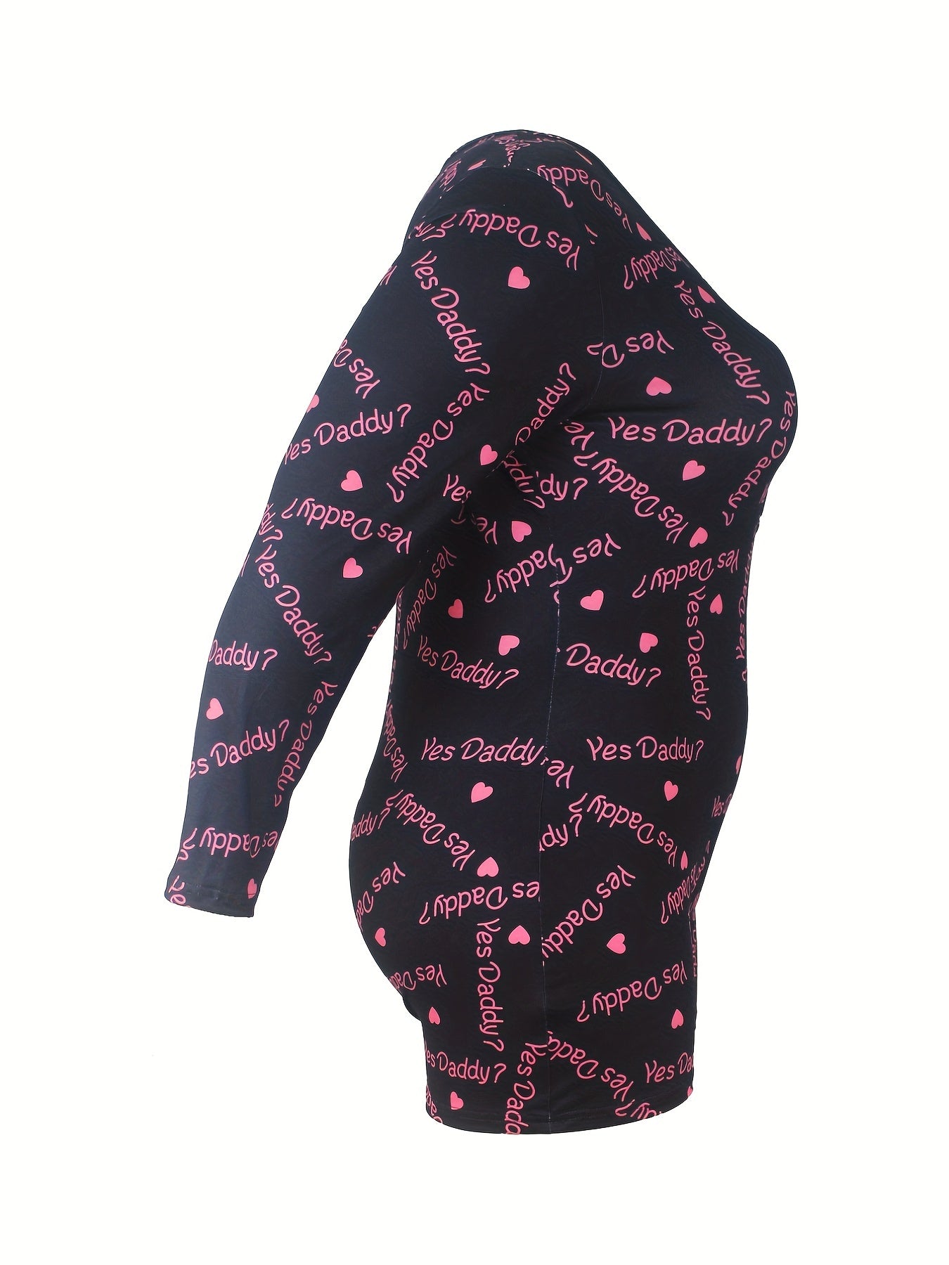 Sexy Lounge Romper Women's Plus Heart & Letter Print Long Sleeve
