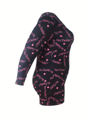Loungewear Romper Women's Heart Print Long Sleeve