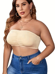 2 Pack Plus Size Tube Bra Set Women's Solid Wireless Removable Pad