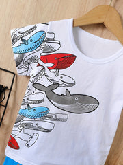 Boys Whale Print Casual Outfit T-shirt & Shorts Kids Summer Clothes Set