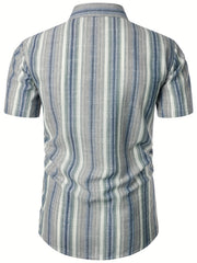 Vertical Striped Men's Shirt Short Sleeves Casual Button Up