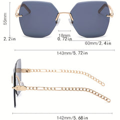 Y2K Rimless Sunglasses For Women Mod Chain Charm Gradient Metal Glasses