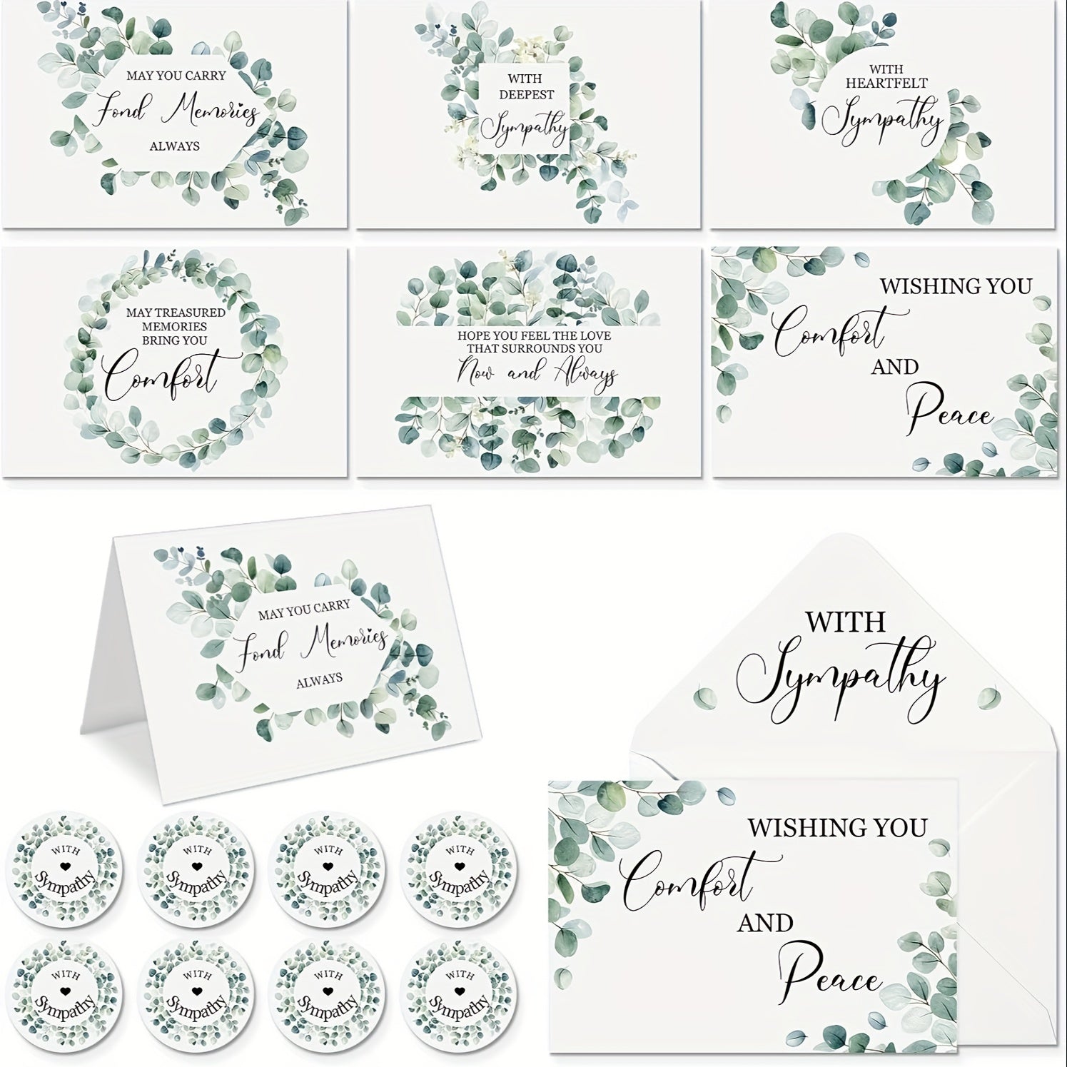 48 Pack Sympathy Cards With Envelopes Greenery Bereavement Watercolor Condolence