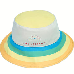 Rainbow Striped Bucket Hat Wide Brim UV Protection Summer Sun Hat