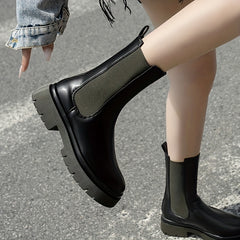 Chelsea Waterproof Snow Boots Faux Leather Flat Mid Calf Boots