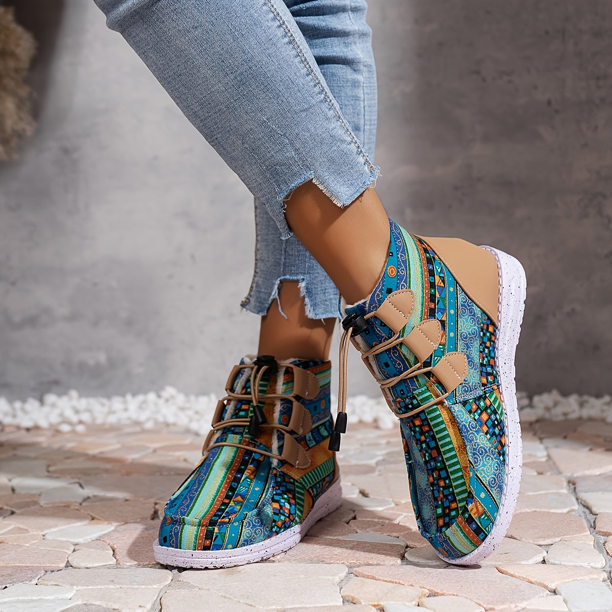Geometric Print Snow Boots for Women Warm and Comfortable