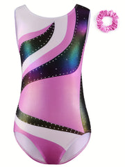 Girls Splicing Sleeveless Ballet Leotard Romper for Dance Performance
