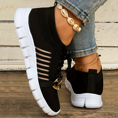 Women's Knit Sports Shoes with Metallic Chain Decor