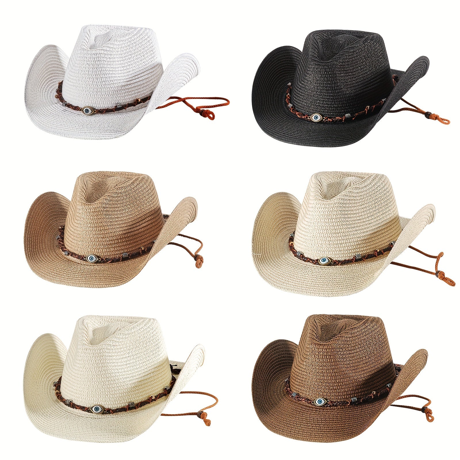 Men's Vintage Wide Brim Cowboy Straw Sun Hat