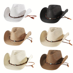 Men's Vintage Wide Brim Cowboy Straw Sun Hat