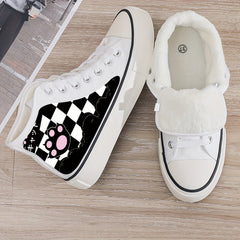 Cat Print Plush Lined Chunky Sneakers