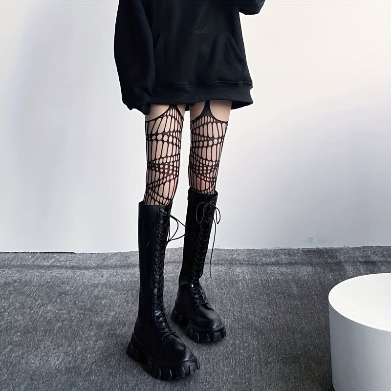 Hollow Out Fishnet Pantyhose High Waist Suspender Tights