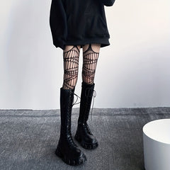 Hollow Out Fishnet Pantyhose High Waist Suspender Tights