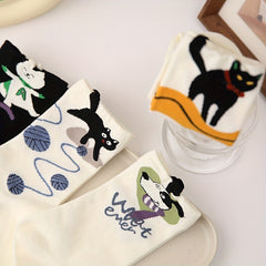 4 Pairs Cartoon Cat & Dog Print Socks Women's Stockings
