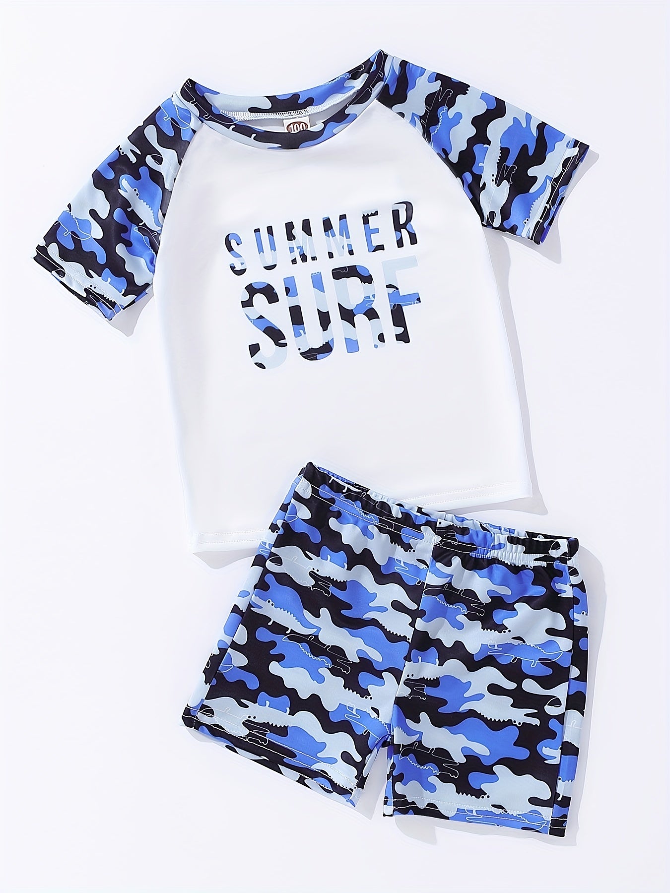Boys Camo Surf Swimwear Set for Summer Beach Vacation