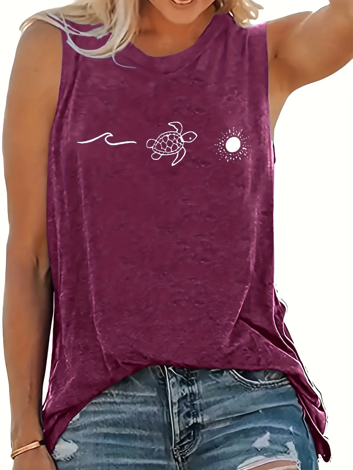Women's Solid Graphic Tank Top - Sleeveless Crew Neck Tank
