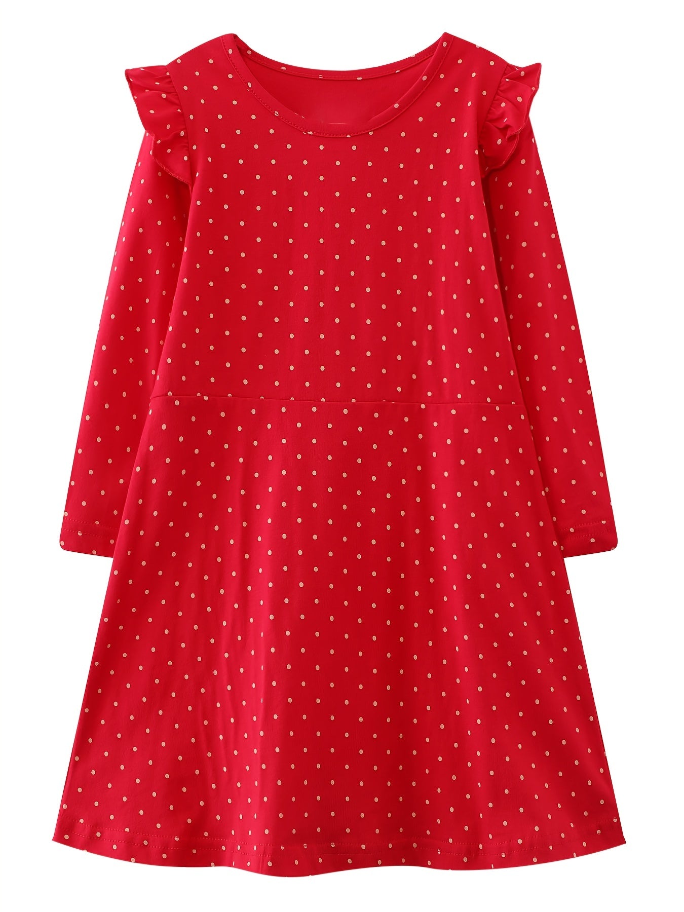 Polka Dots Girls Ruffle Long Sleeve Dress 3-8 Years
