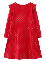 Polka Dots Girls Ruffle Long Sleeve Dress 3-8 Years