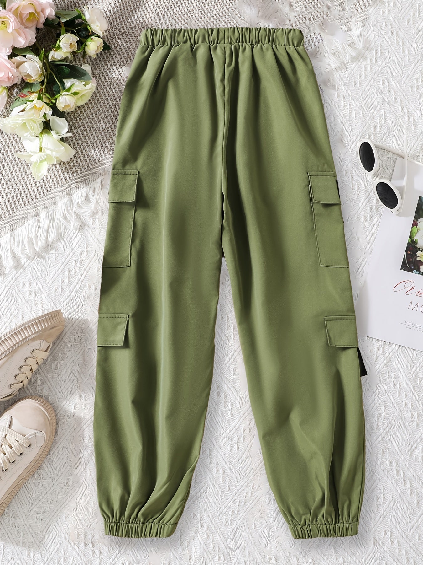 Boys Casual Cargo Pants Elastic Waist Drawstring Jogger Pants