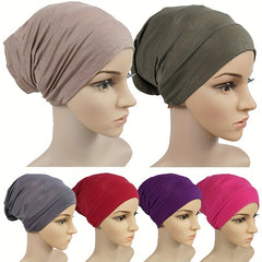 Solid Inner Cap Turban Elastic Head Wrap Underscarf Hijab Hat
