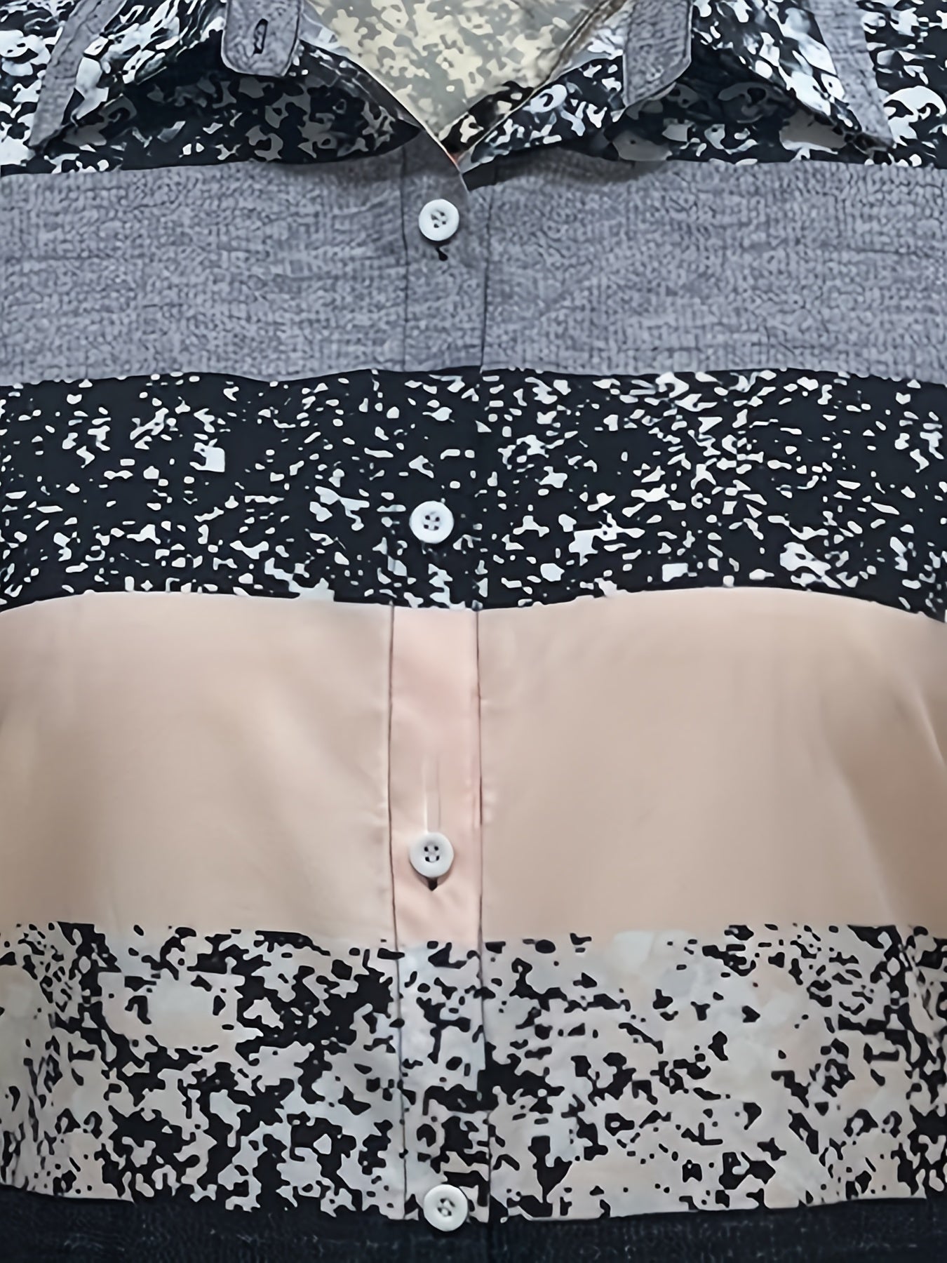 Colorblock Stripe Print Button Up Blouse