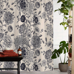 Waterproof Floral Shower Curtain w/ 12 Hooks Bathroom Decor