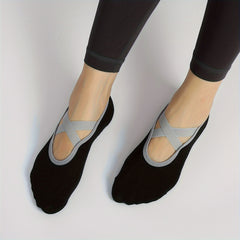 Non Slip Yoga Socks With Grips Cross Strap Breathable Sports Socks