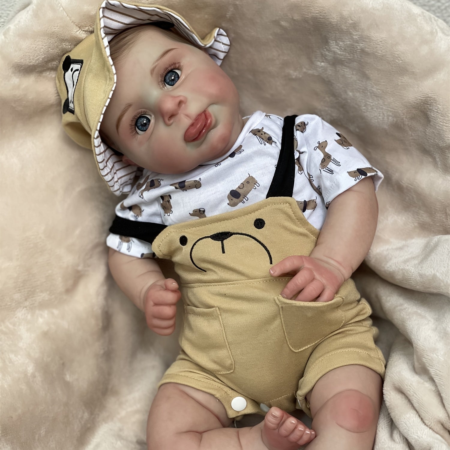 22" Reborn Baby Doll Soft Body Open Eyes Animal Print Outfit Shower Safe