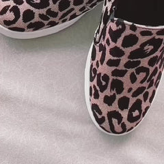 Leopard Print Canvas Slip-On Flats Round Toe Low Top Shoes