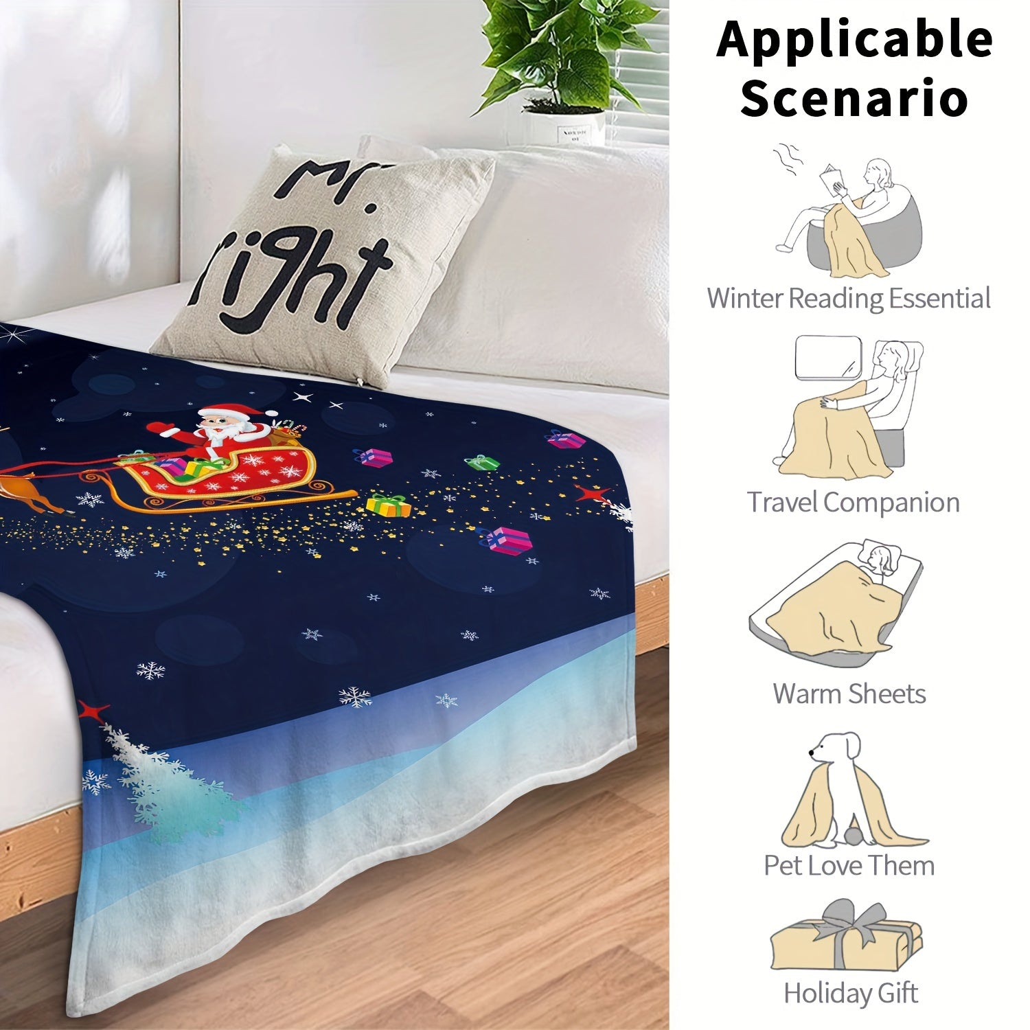 Christmas Elk Santa Blanket Soft Winter Warm Blanket for Home Sofa