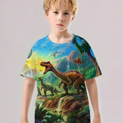 Colorful Dinosaur 3D Print T Shirt for Kids Boys Short Sleeve Tee