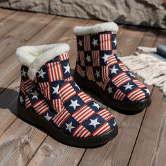 Women's Star & Striped Snow Boots Plush Lined Slippers Comfortable Boots