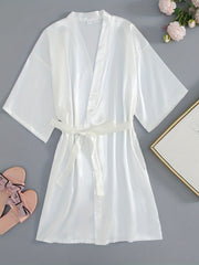 Short Sleeve Deep V Night Robe Women's Sleepwear