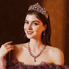 3PCS Wedding Jewelry Set Necklace Earrings Crown