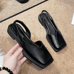Square Toe Slingback Flat Sandals Elastic Strap Casual Shoes