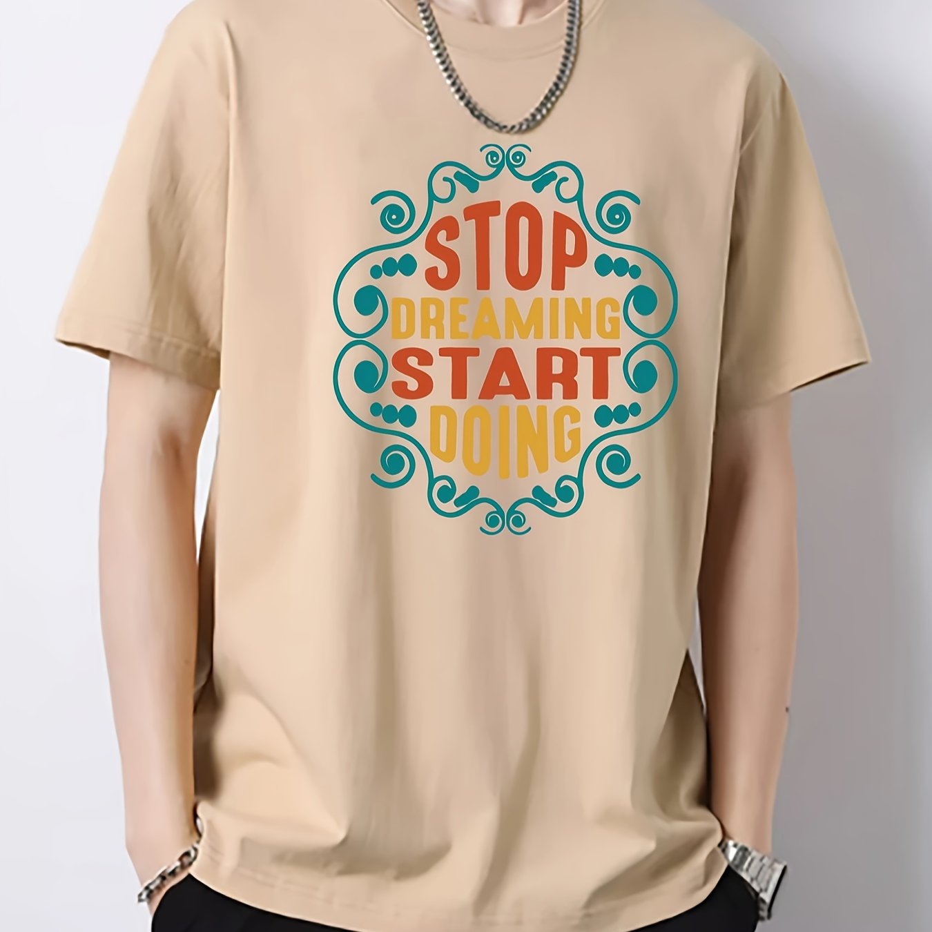 Men's Vintage Slim Fit Print Tee for Spring Summer Holiday