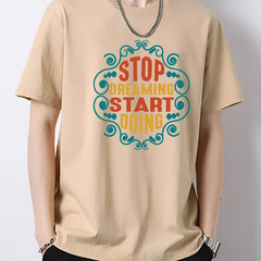 Men's Vintage Slim Fit Print Tee for Spring Summer Holiday