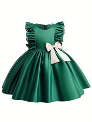 Girls' Formal Dress Bowknot & Beaded Satin Party Flower Girl Dress Tutu Gown