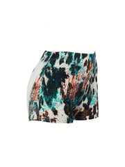 Graphic & Letter Print Skinny Shorts Sexy Elastic Waist Shorts