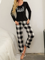Letter Print Pajama Set Crew Neck Top & Pants Women's Sleepwear