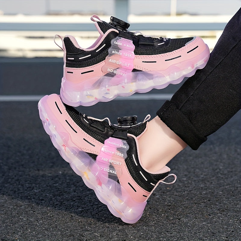Girls Breathable Basketball Shoes with Buckle, Air Cushioned Non-Slip Sneakers