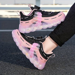 Girls Breathable Basketball Shoes with Buckle, Air Cushioned Non-Slip Sneakers