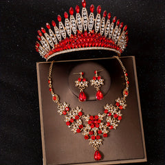 Baroque Red Rhinestone Necklace Crown Princess Queen Head Jewelry
