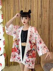 Graphic Print Open Front Kimono Casual Cover Up Kimono