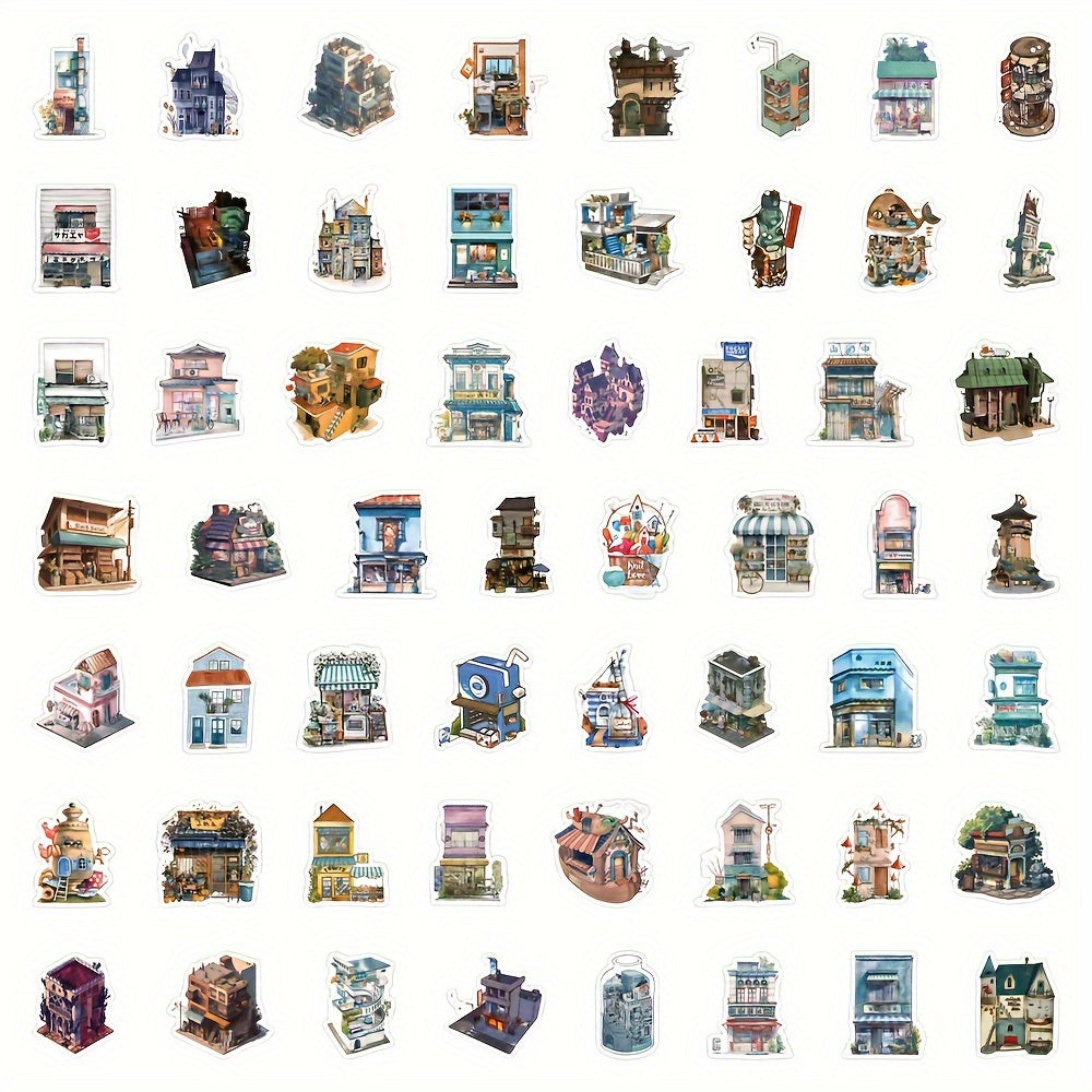 60pcs Retro Castle House Stickers Famous Architecture Landscape Decoration