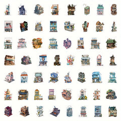 60pcs Retro Castle House Stickers Famous Architecture Landscape Decoration