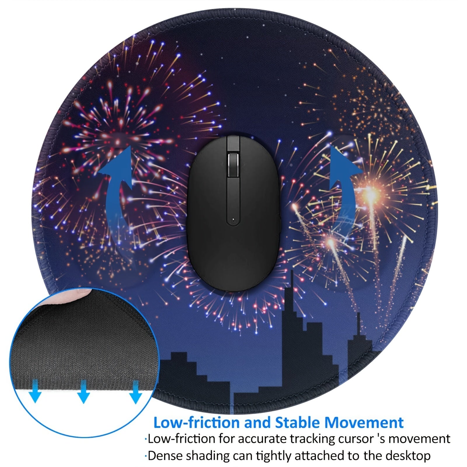 Fireworks Pattern Round 20x20cm Game Mouse Pad with Rubber Seam Border