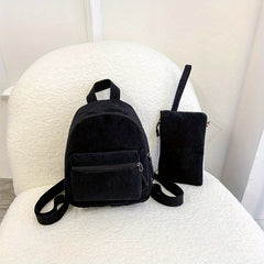 Kids Corduroy Backpack Large Capacity Lightweight Schoolbag