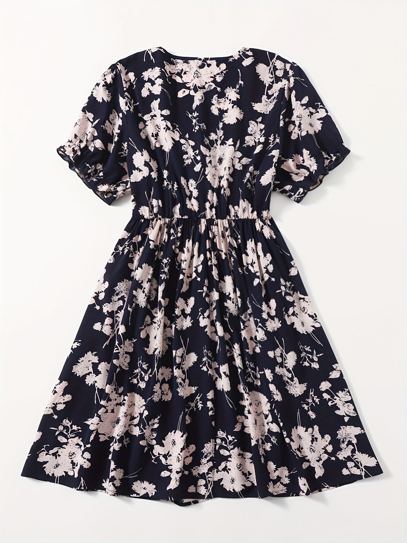 Plus Size Boho Dress Women's Plus Floral Print Puff Sleeve V Neck Dress