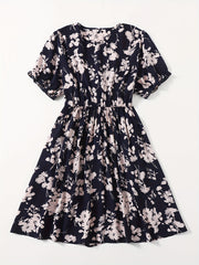 Plus Size Boho Dress Women's Plus Floral Print Puff Sleeve V Neck Dress